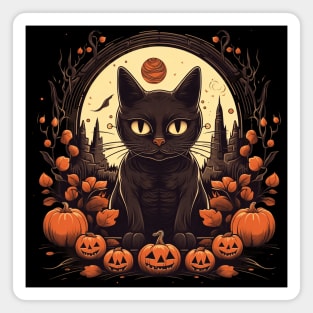 Black Cat with Pumpkins Magnet